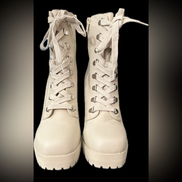 Steve Madden “Beso Bone Lea” chunky heel tan combat boot size 9.5 - Picture 3 of 7